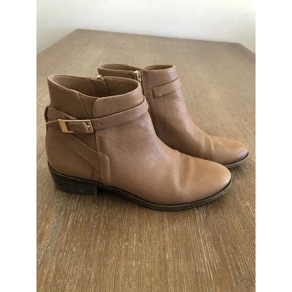 Franco Sarto Booties Womens 6.5 M Shandy Leather Boots Buckle Almond Toe Tan - Picture 4 of 16